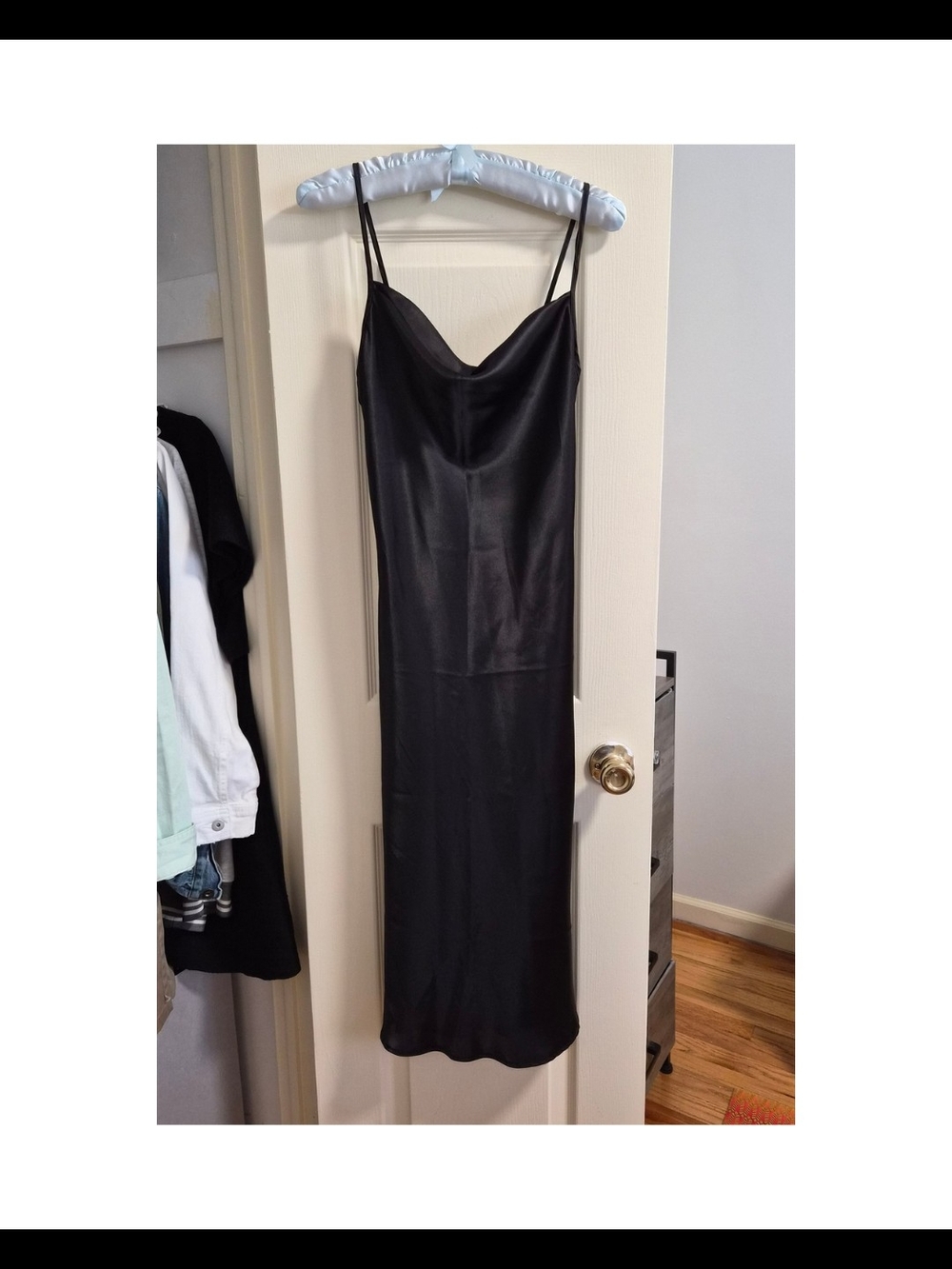 bebe Black Satin Midi Slip Dress